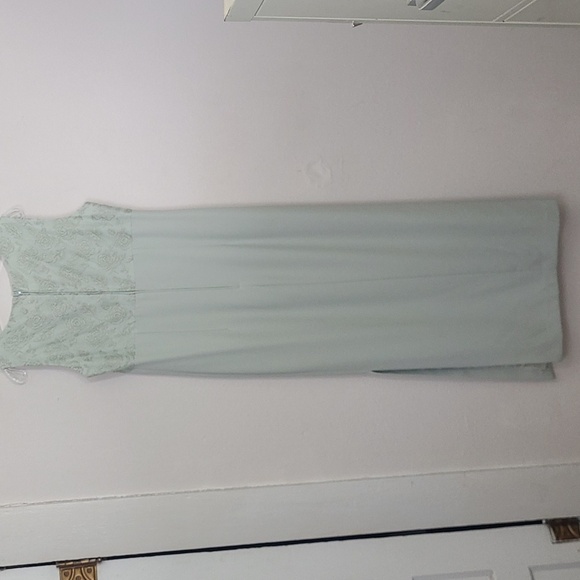 Formal Maxi Dress Matching Blazer Pastel Sea Foam Green Lace High Crew Neck - Picture 8 of 15